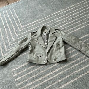 Blank NYC Play Act Leather Jacket in Sage Green (color is called olive)